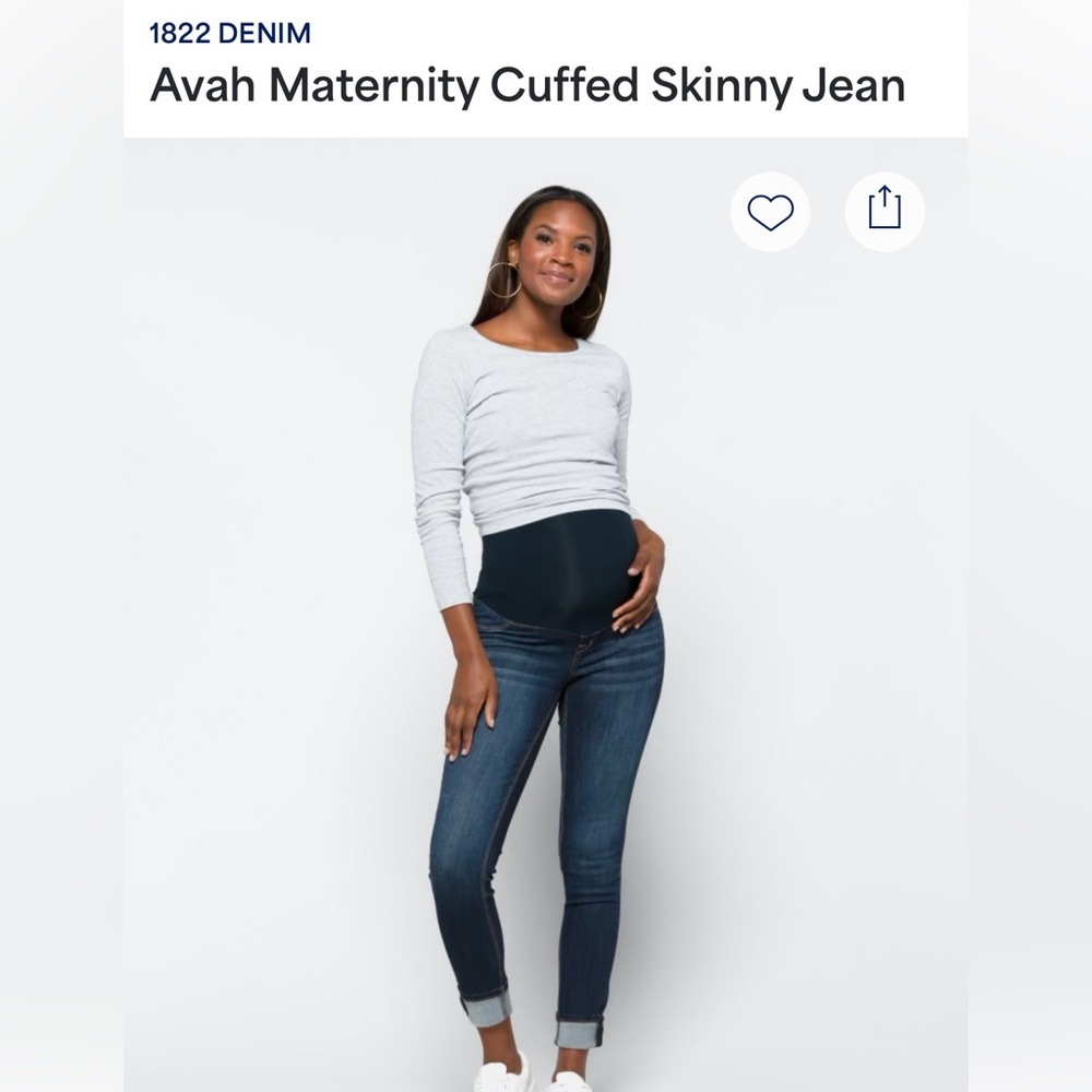 1822 Denim Dark Blue Maternity Cuffed Skinny Jeans